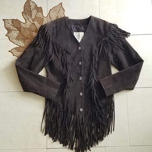 Cripple Creek Western Brown Leather Fringe Jacket